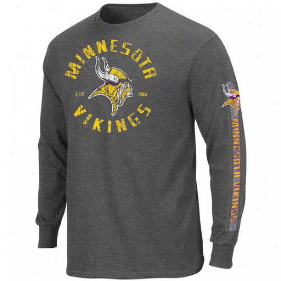 Minnesota Vikings Gridiron Tough Iii Long Sleeve T-shirt - Charcoal