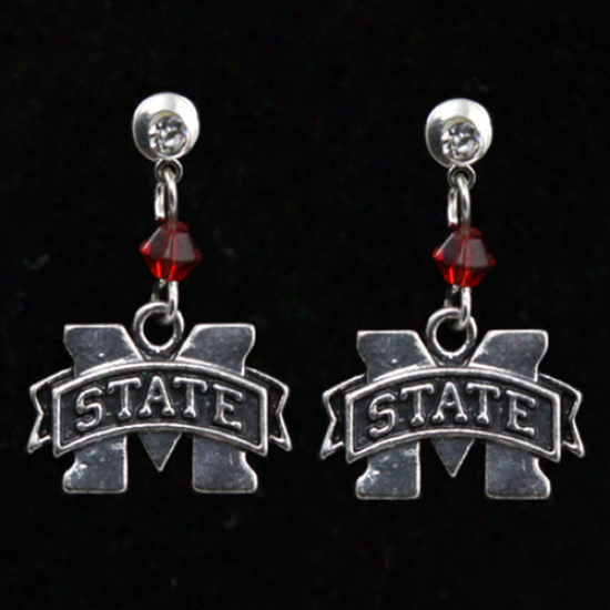 Mississippi State Bulldogs Silvertone Crystal Logo Earrings