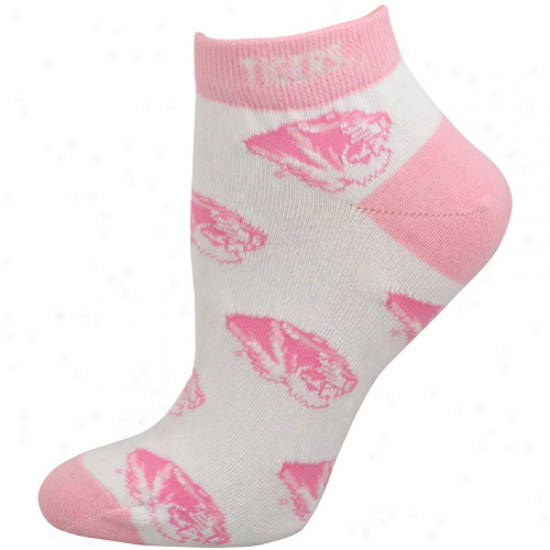 Missouri Tigers Womens Allover Team Logo Ankle Socks - Pink-white