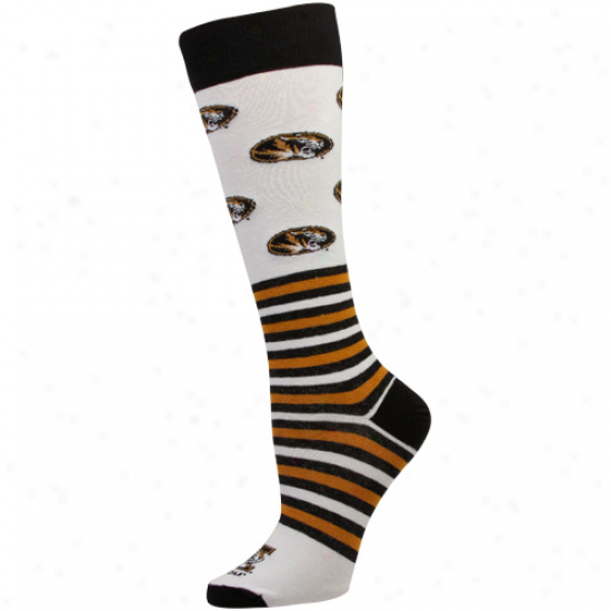 Missouri Tigers Womens Striped Logo Knee Socks - White