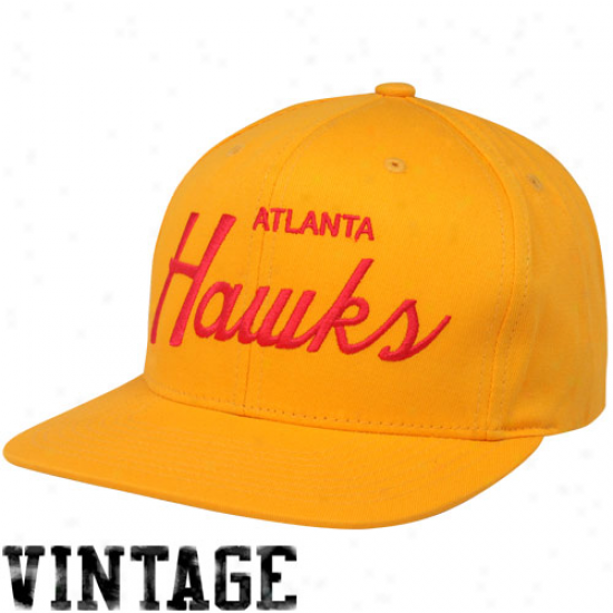 Mitchell & Nrss Atlanta Hawks Gold Solid Script Snapback Adjusttable Hat