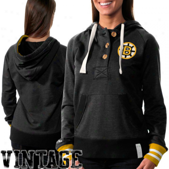 Mitchell & Ness Boston Briuns Ladies Conquest Vintagge Pullover Hoodie Sweatshirt - Black