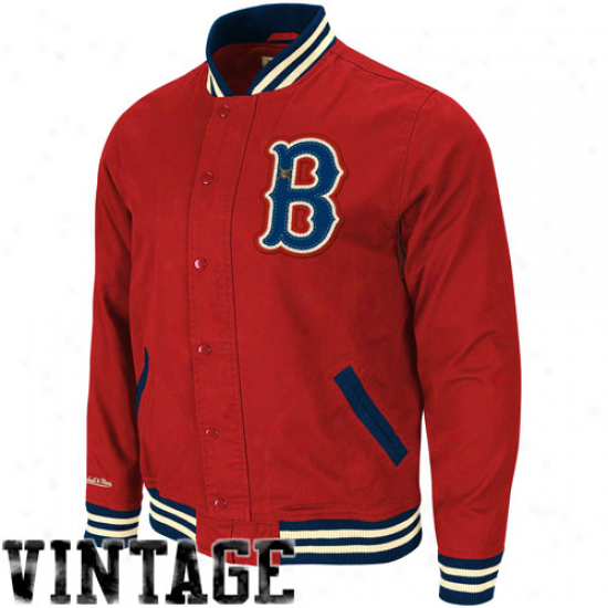 Mitchell & Ness Boston Red Sox Red Vintage Full Bjtton Twill Jacket