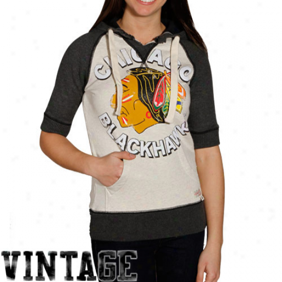 Mitchell & Ness Chicago Blackhawks Ladies Natural-black Game Winning 1/4 Sleeve Hoody Sweatshirt