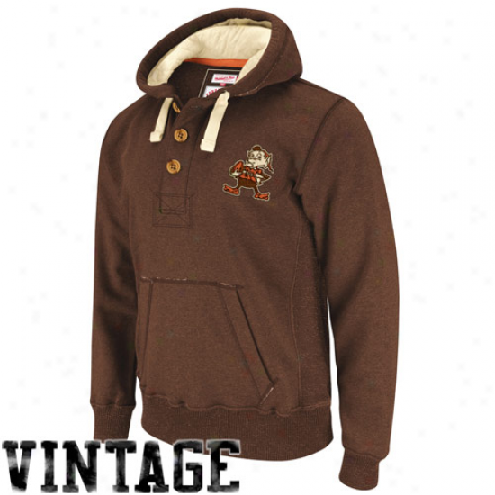 Mitchell & Ness Cleveland Browns Brown Plag Manufacturer Pullover Hoodiee Sweatshirt