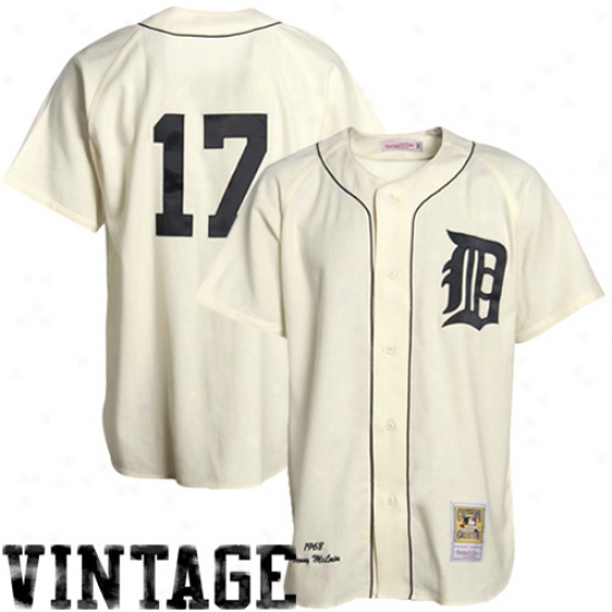 Mitchell & Ness Detroit Tigers # 17 Denny Mclain White Cooperstown Authentic Throwback Baseball Jersey