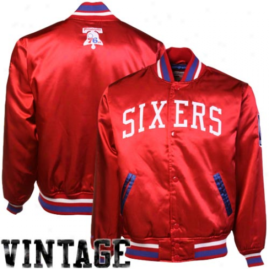 Mitcehll & Ness Philadelphia 76ers Red Satin Full Button Jerkin