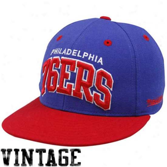 Mitchell & Ness Philadelphia 76ers Royal Blue Vintage Logo Fitted Hat