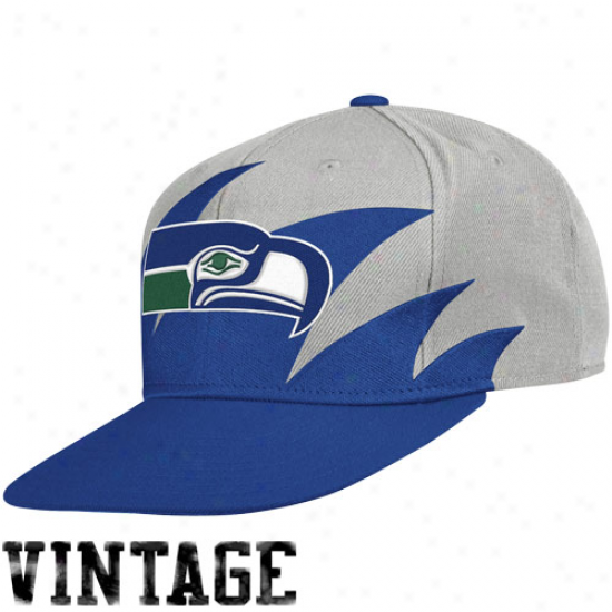 Mitchell & Ness Seattlee Seahawks Gray-royal B1ue Nfl Sharktooth Snapback Adjustable Hat