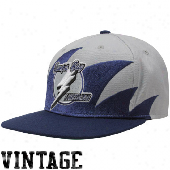 Mitchell & Ness Tampa Bay Lightning Silver-navy Blue Nhl Sharktooth Snapback Adjustable Hat