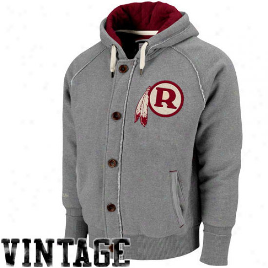 Mitchell & Ness Washington Redskins Ash Half Tine Full Zip Hoodie Sweatshirt