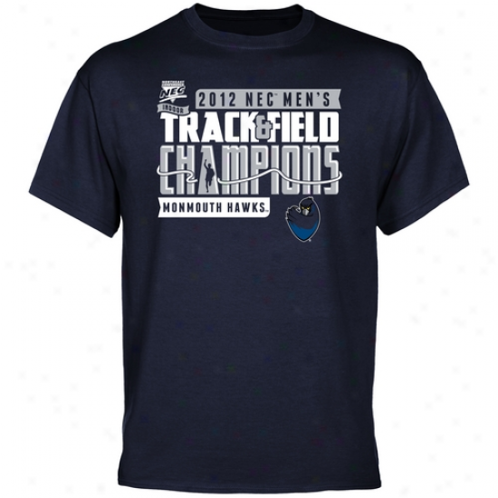 Monmouth Hawks 2012 Nec Men's Indoor Track & Field Champions T-shirt - Ships of war Blue