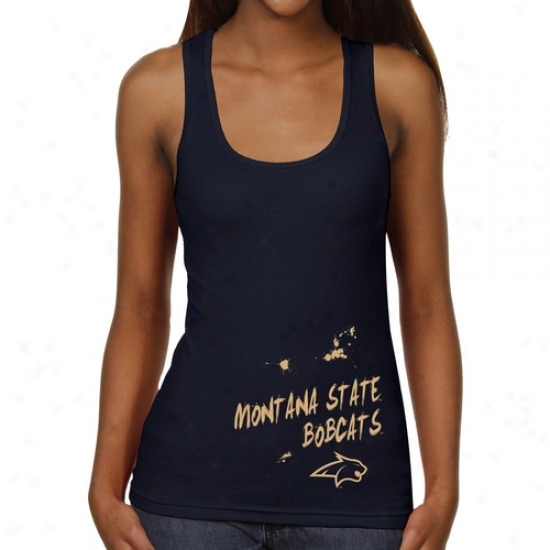 Montana State Bobcats Ladies Paint Strokes Junior's Ribbed Tank Top - Navy Blue