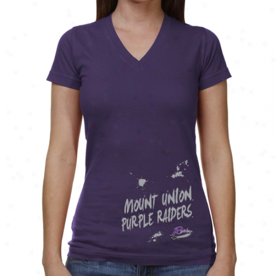 Mount Union Purple Raiders Ladies Paint Strokes V-neck T-shirt - Pirple