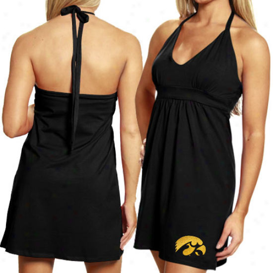 My U Iowa Hawkeyes Ladiew Black Embroidered Halter Sundress