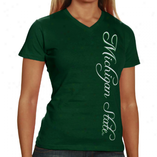 My U Michigan State Spartans Ladies Green Scripty Foil V-neck T-shirt