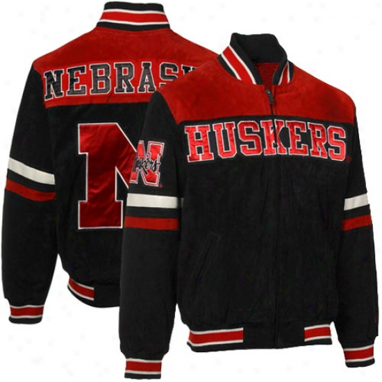 Nebraska Cornhuskers Black-scarlet Suede Color Block Full Zip Jacket