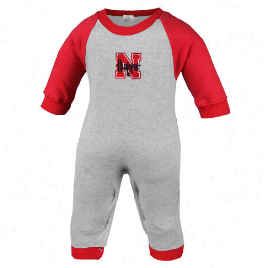 Nebraska Cornhuskers Infant Ash-scarlet Long Sleeve Raglan Romper