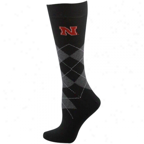 Nebraska Cornhuskers Ladies Black Argyle Tall Socks