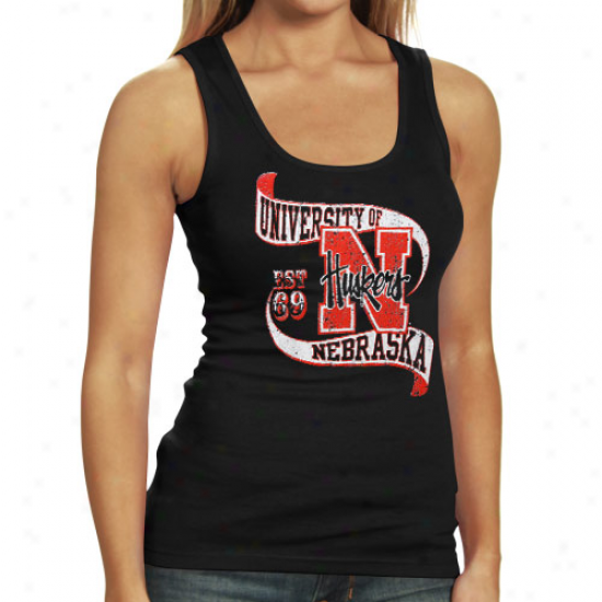 Nebraka Cornhuskers Ladies Black Ribbon Tank Top