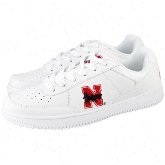 Nebraska Cornhuskers White Team Logo Leather Tennis Shoes