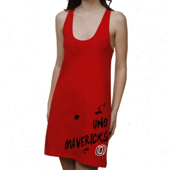 Nebraska Omaha Mavericks Ladies Paint Strokes Junior's Racerback Dress - Crimson