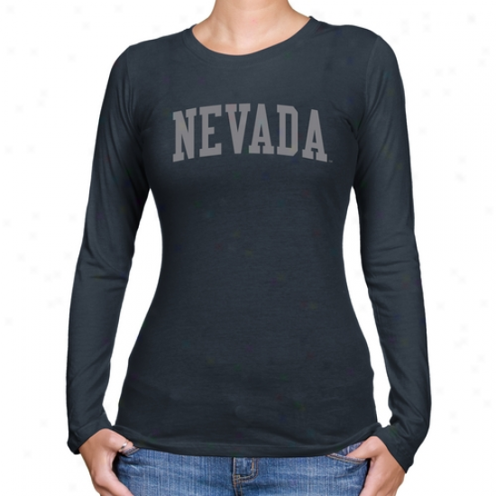 Nevada Wolf Pack Ladies Basic Arch Long Sleeve Slim Fit T-shirt - Navy Blue