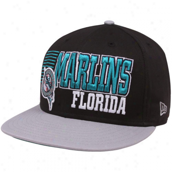 New Era Florida Mzrlins Black-silver Cooperstown Borderline 9fifty Snapback Adjustable Hat