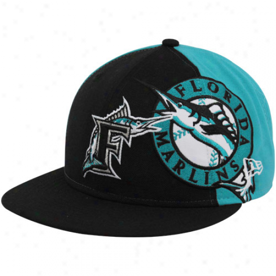 New Era Florida Marlins Black-teal Cooperstown Side Fill 59fifty Fitted Hat