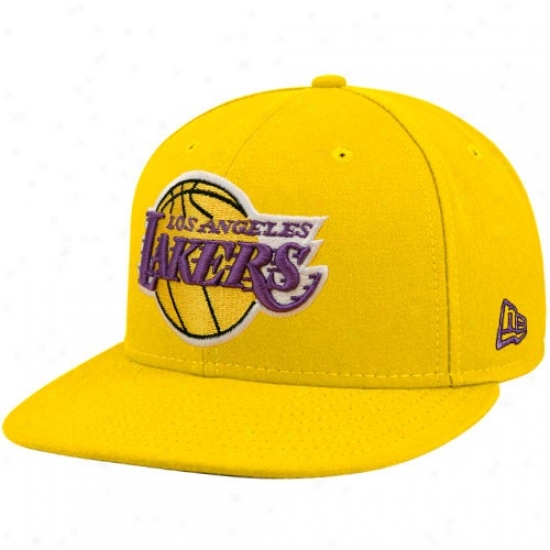 New Era Los Angeles Lakers Gold 59fifty Primary Logo Flat Brim Fitted Hat