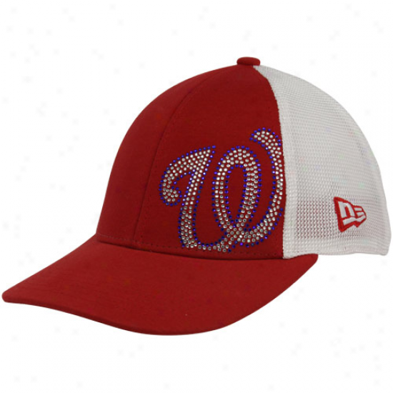 New Era Washington Nationals Youth Girls Red-white Jersey Shimmer Mesh Back Adjustable Hat