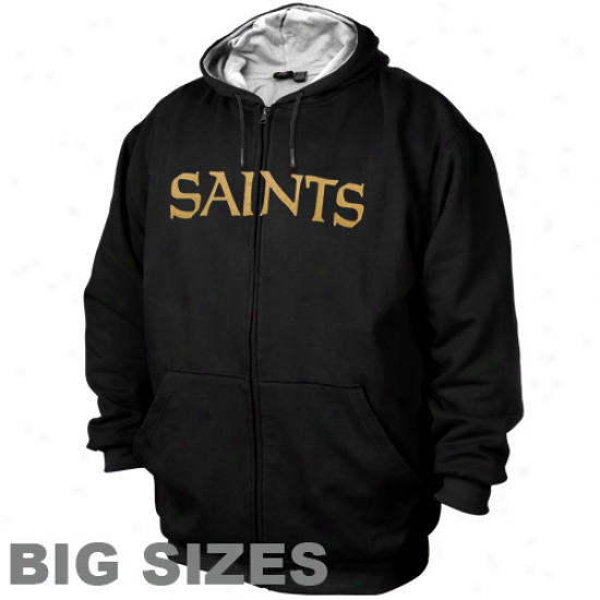 New Orleans Saints Black Big Sizes Thermal Fleece Full Zip Hoodie Sweatshirt