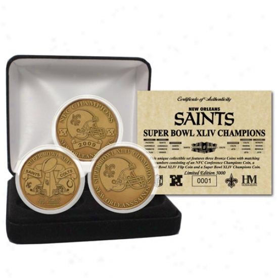 New Orleans Saints Super Bowl Xliv Champions Brass 3 Coin Set