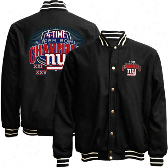 New York Giants Super Bowl Xlvi Championns 4-time Champs Wool Jacket - Black