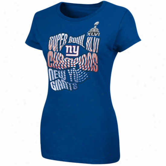 New York Giants Super Bowl Xlvi Champions Ladies Victory Diva T-shirt - Royal Blue