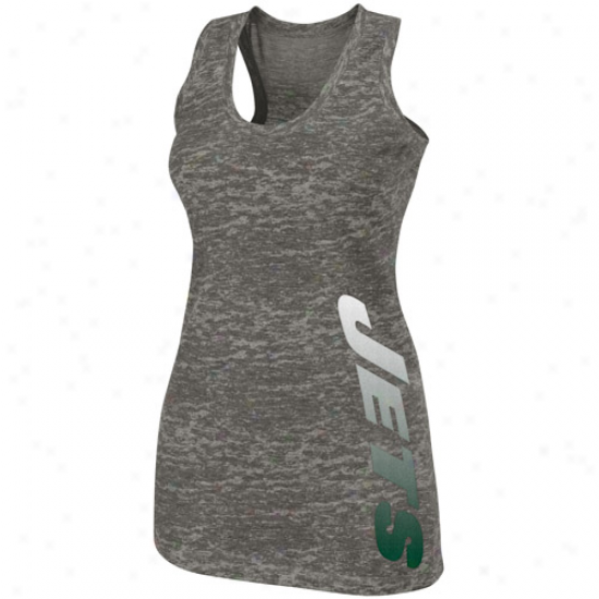 New York Jets Ladies Intense Defense Ii Burnout Racerback Tank Top - Dark Ash