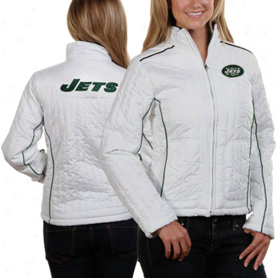 New Yodk Jets Ladies White Quilted Full Zip Jacket