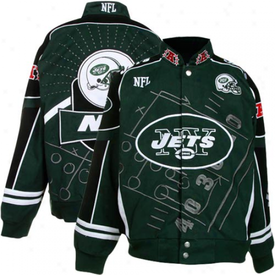 New York Jets Youth Green Scoreboard Full-button Twill Jacket