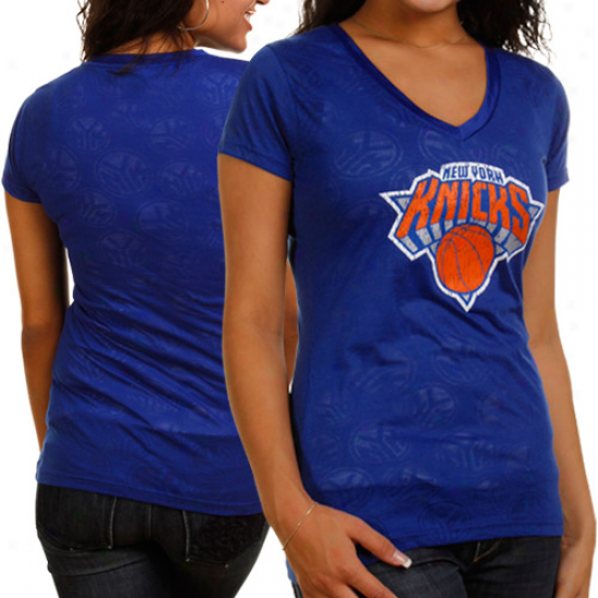 New York Knicks Ladies Stardust Burnout V-neck Be dead T-shirt - Royal Blue