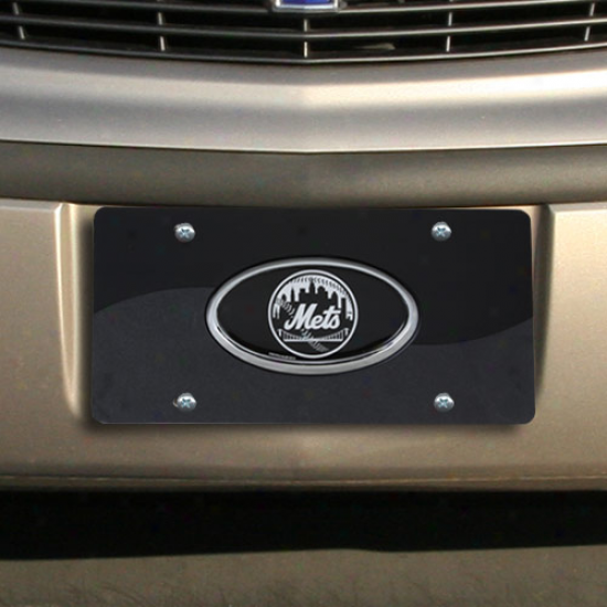 New York Mets Black Swirl Acrylic License Plate W/ Domed Emblem