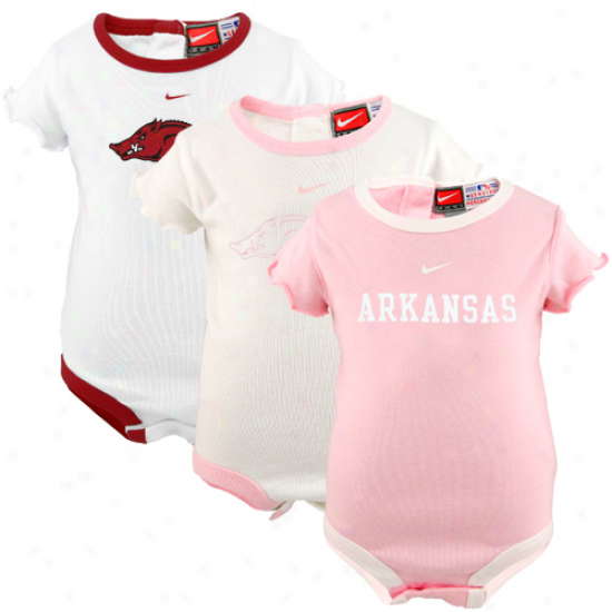 Nike Arkansas Razorbacks Infant Girls Pink-white 3-pack Creeper Set