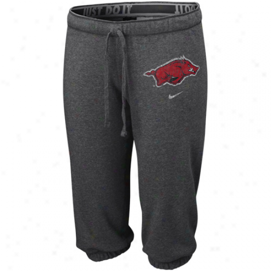 Niie Arkansas Razorbacks Ladies Charcoal Team Logo Heathered Capri Pants