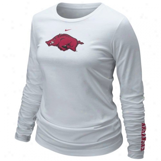 Nike Arkansas Razorbacks Ladies White Classic Logo Extended Sleeve T-shirt