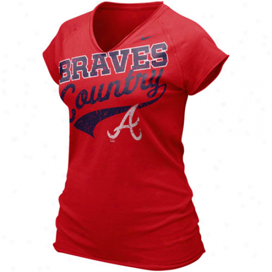 Nike Atlanta Braves Ladies Red Bases Loaded V-neck T-shirt