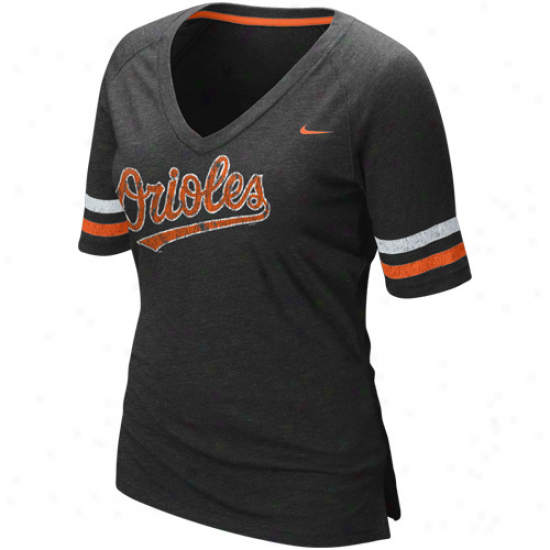 Nike Baltimore Orioles Ladies Charcoal Mlb Replica V-neck Premium T-shirt