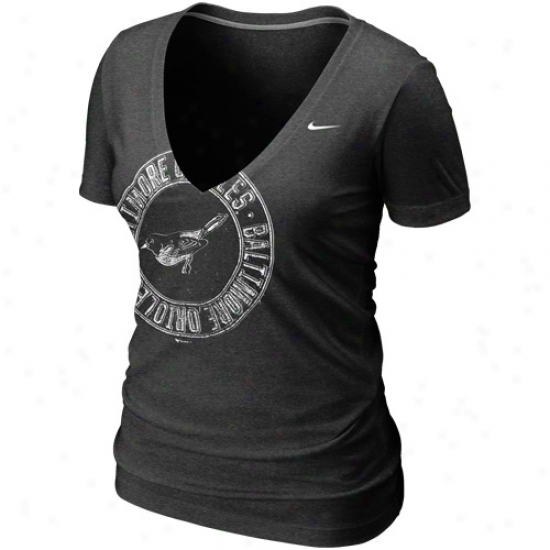 Nike Baltimore Orioles Womens Deep V Offset Logo T-shirt - Charcoal