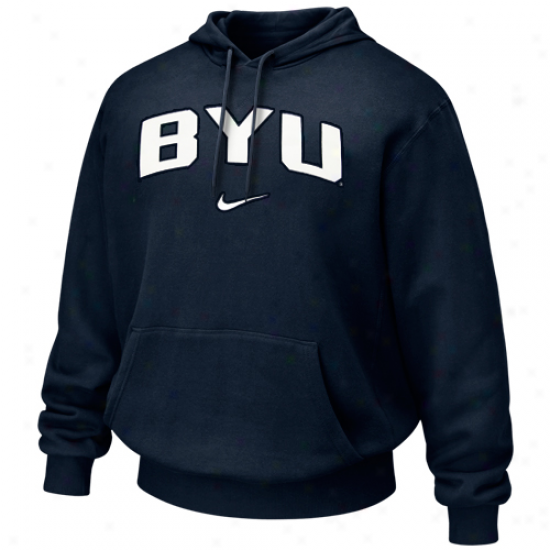 Nike Brigham Youthful Cougars Navy Blue Classic Arch Hoodie Sweatshirt