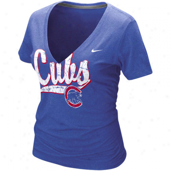 Nik Chicago Cubs Ladies Royal Blue Relay V-neck Tri-blend T-shirt