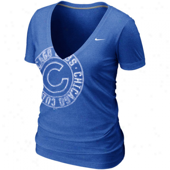 Nike Chicago Cubs Womens Deep V Offset Logo T-shirt - Royal Blue