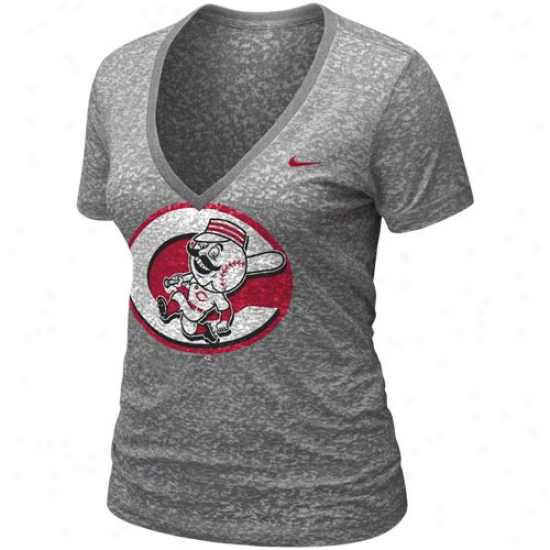 Nike Cincinnati eRds Ladies Ash History Burnout Prejium V-neck T-shirt